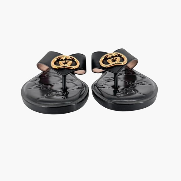Gucci GG Black Interlocking Logo Flat Thong Sandal Flip Flop Size 37 US 7 Women - Picture 7 of 15